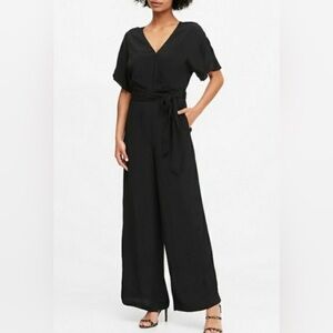 Banana Republic Crepe Women’s size 14 jumpsuit wide leg tie waist kimono sleeve